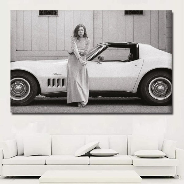 Joan Didion Poster Canvas Art, Joan Didion in Front of Stingray, Journalist writer, Famous Woman Painting,Home Decor, Oversize Wall Art