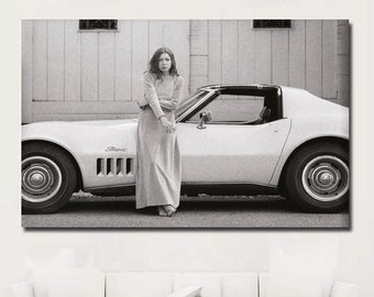 Póster de Joan Didion en lienzo, Joan Didion frente a una mantarraya, periodista y escritora, pintura de mujer famosa, decoración del hogar, arte mural de gran tamaño.