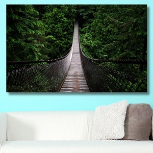 Hängeseilbrücke Kunst, Wald Leinwand, Dschungel Kunst Dekor, Natur Kunst Leinwand, Wohnzimmer Wandkunst, Dichter Wald Kunst, Natur Leinwanddruck