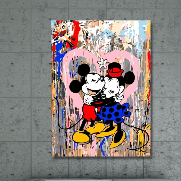 Mickey And Minnie Dance, Wall Art Canvas Design, Mickey Mouse Print,Banksy Graffiti Canvas Art, Graffiti Hands Canvas Arts, Ready To Hang