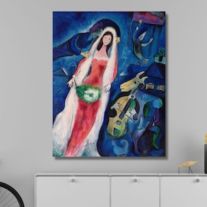 Stampa su tela Sposa e capra, Chagall la mariee, tela Marc Chagall, poster della mostra, Surrealismo pronto da appendere, arte murale