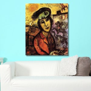 Bruid en geit canvaskunst, chagall la mariee canvas kunst aan de muur, Marc Chagall canvas, tentoonstelling print poster, surrealisme klaar om muurkunst op te hangen