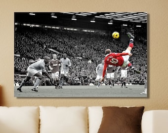 Wayne Rooney Bicycle Kick Wall Art Art Print Poster Football Poster Room Decoration Home Decoration Gift for Men Ready to Hang Canvas