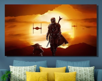 Mandalorian Poster Star Wars Canvas Wall Art,Star Wars Wall Decor Canvas Print,Game Room Decor,Movies Poster Gift,Starwars Art Canvas Print