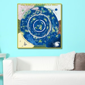 World Beyond The Ice Wall satelliet platte aardekaart POSTER, grote wereldkaart muurkaart, platte aardekaart, halfglanzende canvas poster, klaar om op te hangen