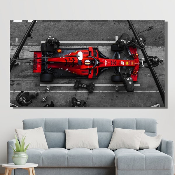 Sebastian Vettel Pit Stop Poster Sebastian Vettel F1 Canvas Print Art F1 Grand Prix Ferrari Fan Gift Racing Canvas Wall Art Man Cave Decor