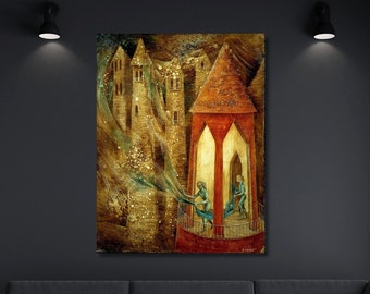 Remedios Varo Fine Print,Remedios Varo Mujer Saliendo Del Psicoanalista Ready To Hang Canvas,Vintage Art Prints,Fantasy Art,Varo Art Gallery