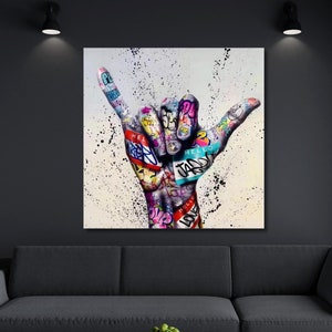 Graffiti Colorful Hand CANVAS, Banksy Graffiti Canvas Art, Street Art Print, Banksy Home Wall Decor, Banksy Print Art, Ready to Hang