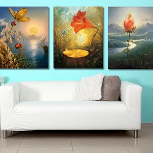 Set Of 3 Vladimir Kush Canvas POSTER,Reproduction Canvas Home Decor,Vladimir Kush Painting, Surreal Painting, Ready to Hang Framed Canvas
