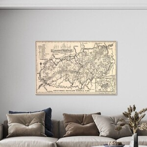 PARCO NAZIONALE 1940 Great Smoky Mountains Stampa su tela Arte, Poster mappa montagna vintage, Decorazione restauro, Arte murale antica, Arte mappa vintage USA