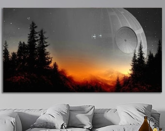 Death Star Canvas Star Wars Moodlight Landscape Poster Star Wars Landscape Canvas Wall Art Movie Poster Game Room Decor Extra Large Wall Art