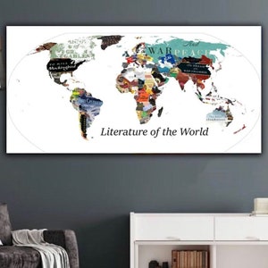 Mappa letteraria per la scuola, poster letterario, mappa del mondo della letteratura da parete, arte letteraria, stampa letteraria, regali letterari, regalo per gli amanti dei libri