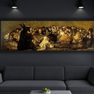 a large painting of a group of people gathered around a table, with some of them appearing to be in a state of distress or mourning.