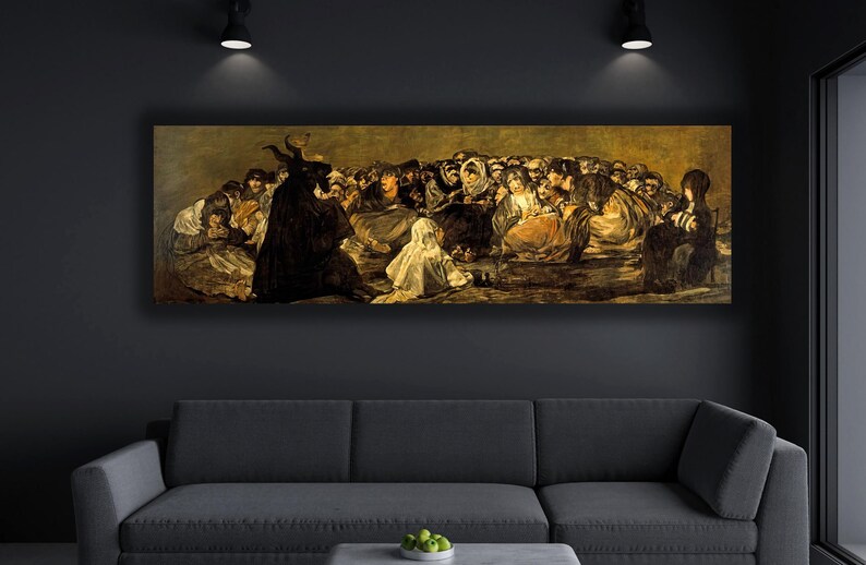 a large painting of a group of people gathered around a table, with some of them appearing to be in a state of distress or mourning.