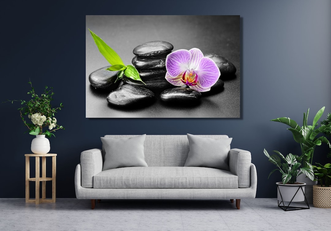 Floral Zen Stones POSTER White Bathroom Canvas Bathroom Wall - Etsy
