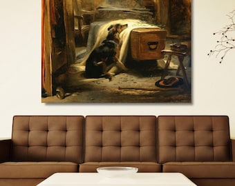 Il capo in lutto del vecchio pastore, 1837, di Edwin Landseer, dipinto pronto da appendere, stampa poster su tela, opere d'arte di Edwin Landseer, stampa di Edwin Landseer