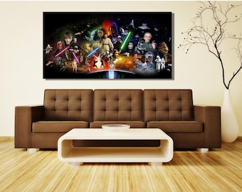 Epic Star Wars PLAKAT Wydrukuj Pełny zestaw postaci Film Sztuka filmowa Płótno Sztuka ścienna Plakat Star Wars Plakat filmowy Sztuka ścienna jaskini człowieka Prezent dla dzieci