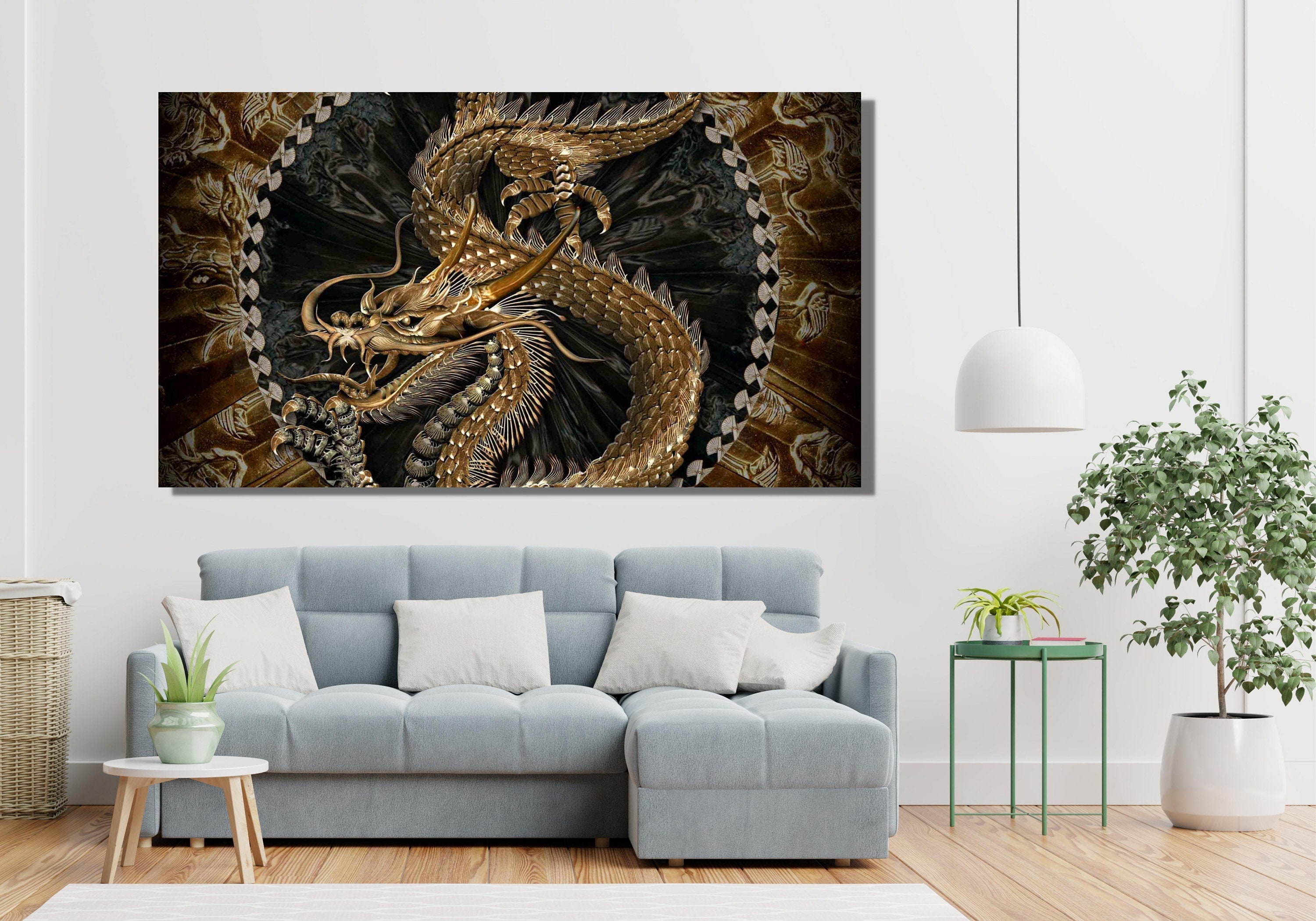 Chenese Dragon Wall Art Asian Dragon Pattern Printedchinese Etsy