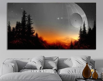 Death Star Canvas Star Wars Moodlight Landscape Poster Star Wars Landscape Canvas Wall Art Movie Poster Game Room Decor Extra Large Wall Art