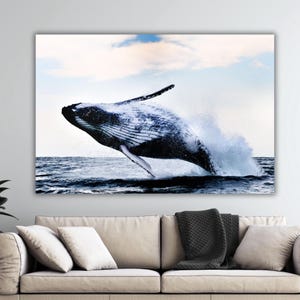 Whale Canvas Home Design Wall Decor - Big Blue Whale Original Art for Room - Whale Modern Artwork Canvas - Ocean Life Art - Whale Art Gift