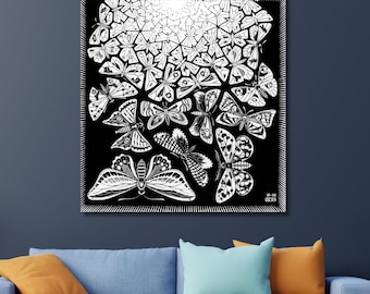 Butterflies by Maurits Cornelis Escher Ready-to-Hang Canvas Print Art Escher Poster Escher Wall Art Op Art Print Design Abstract Print Decor