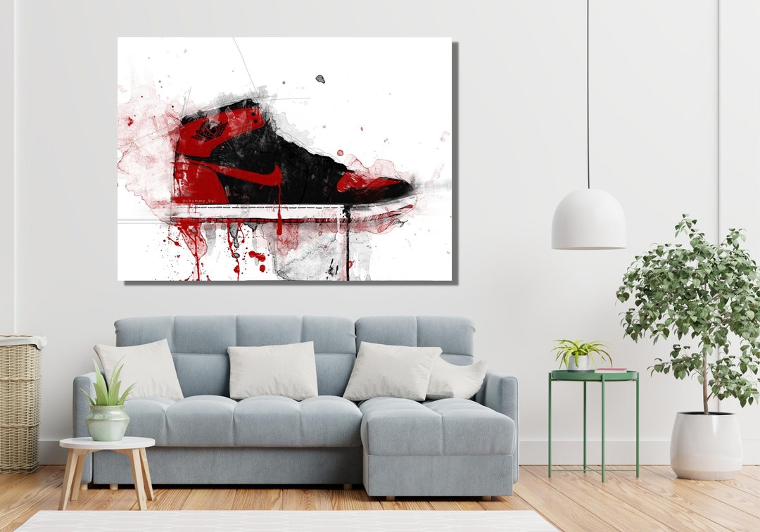 Jordan Shoes Wall Art Decor Jordan Graffiti Shoes Canvas Etsy