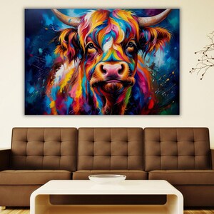 Highland Cows Poster, Colourful Scottish Cow Canvas Print Art, Farmhouse Decor,Rustic Wall Decor,Animals Painting,Scottish Cow Wall Art,Cow