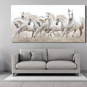 7 White Running Horses Canvas Seven Running Horse Animals Canvas Print ...