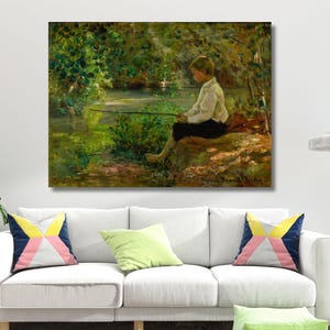 Children&#39;s Fishing by Virginie Demont Breton Ready To Hang Canvas,Demont Breton Wall Art,Demont Breton Painting,Demont Breton,Vintage Poster