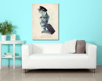 Póster de pesca vintage en lienzo listo para colgar con diseño de pez piloto. Decoración de pared. Regalo ideal para papá, hombre, pescador o amante de la pesca.