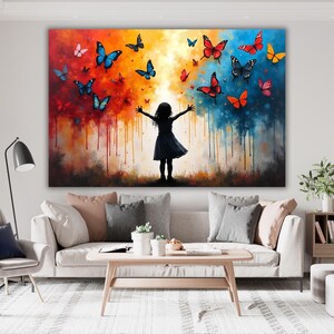 New Banksy Butterfly Girl Art,Modern Street Graffiti,Girl Colorful Print, Canvas Wall Decor,Wall Hanging Decor,Canvas Wall Art,Ready to Hang