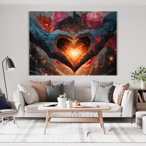 Graffiti Heart Sign Hands Ready to Hang Wall Art,Banksy Canvas Wall Art,Graffiti Canvas Painting,Hands Canvas Print,Pop Art Love Sign Canvas