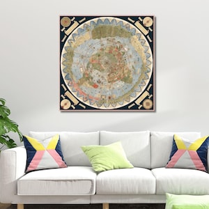 Flat Earth Map by Monte Urbano Ready To Hang Canvas, Ancient Flat Earth Map Canvas,Large World Map Print,15th Century Old Map,Flat Earth Map