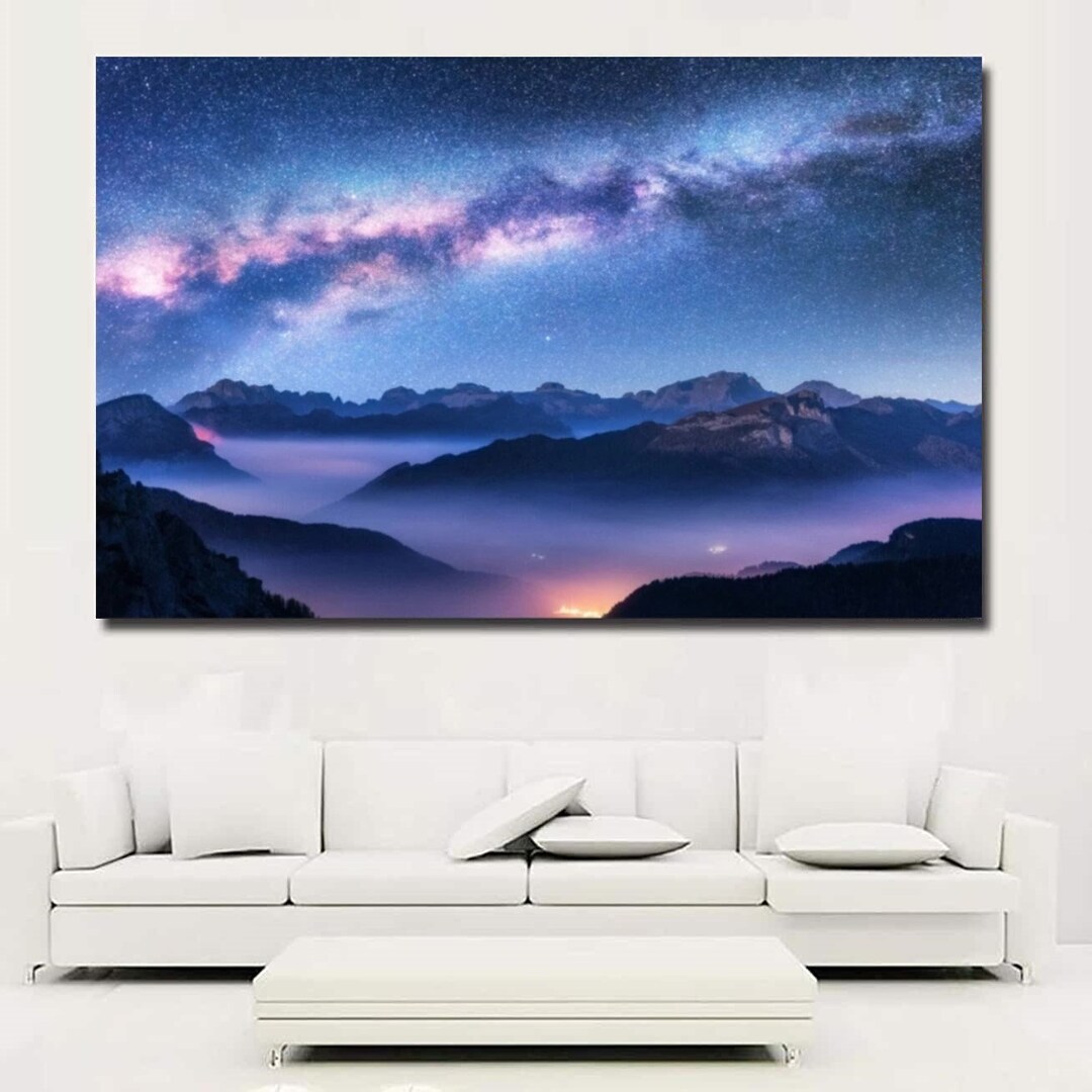 Starry Sky Canvas, Night Sky Wall Art, Night Landscape Wall Art