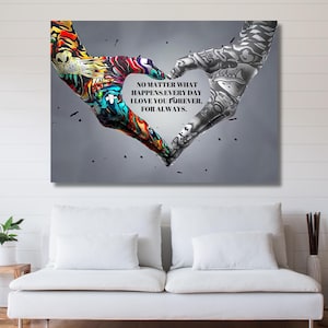 Graffiti Heart Sign Hands Ready to Hang Wall Art,Banksy Canvas Wall Art,Graffiti Canvas Painting,Hands Canvas Print,Pop Art Love Sign Canvas