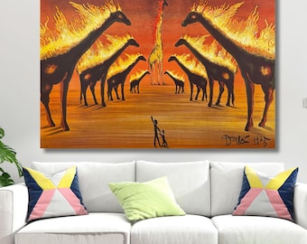 サルバドール・ダリ作「燃えるキリンと電話」高品質プリント - Frame