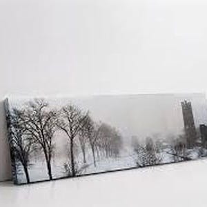 a picture of a snowy landscape on a white wall