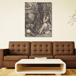 Melancolía de Alberto Durero (Melancolia) Lienzo listo para colgar, Póster impreso, Lienzo de Alberto Durero, Galería de Arte de Alberto Durero, Blanco y negro