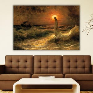Lord Jesus Walking On Water by Julius von Klever Canvas Print Art, Jesus Canvas Wall Art Decor, Christian Wall Art Decor, Jesus Canvas Print