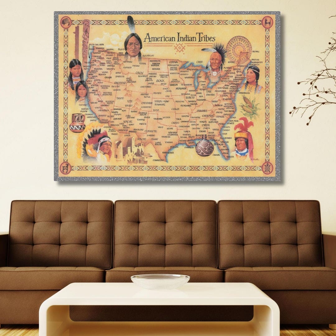 Native American Tribes Map Print Poster Canvas Ready to Hang Art ...