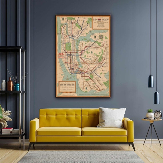 New York City Subway System Map Print  NYC Subway Map  Vintage Map  Restored Fine Poster  Canvas Print  New York City Canvas Print Decor
