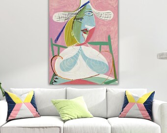 Femme au Chapeau Art mural BY Pablo Picasso Ready To Hang Famous Painting Art,Modern Wall Decor,Picasso Hat Print Canvas Art,Picasso Canvas