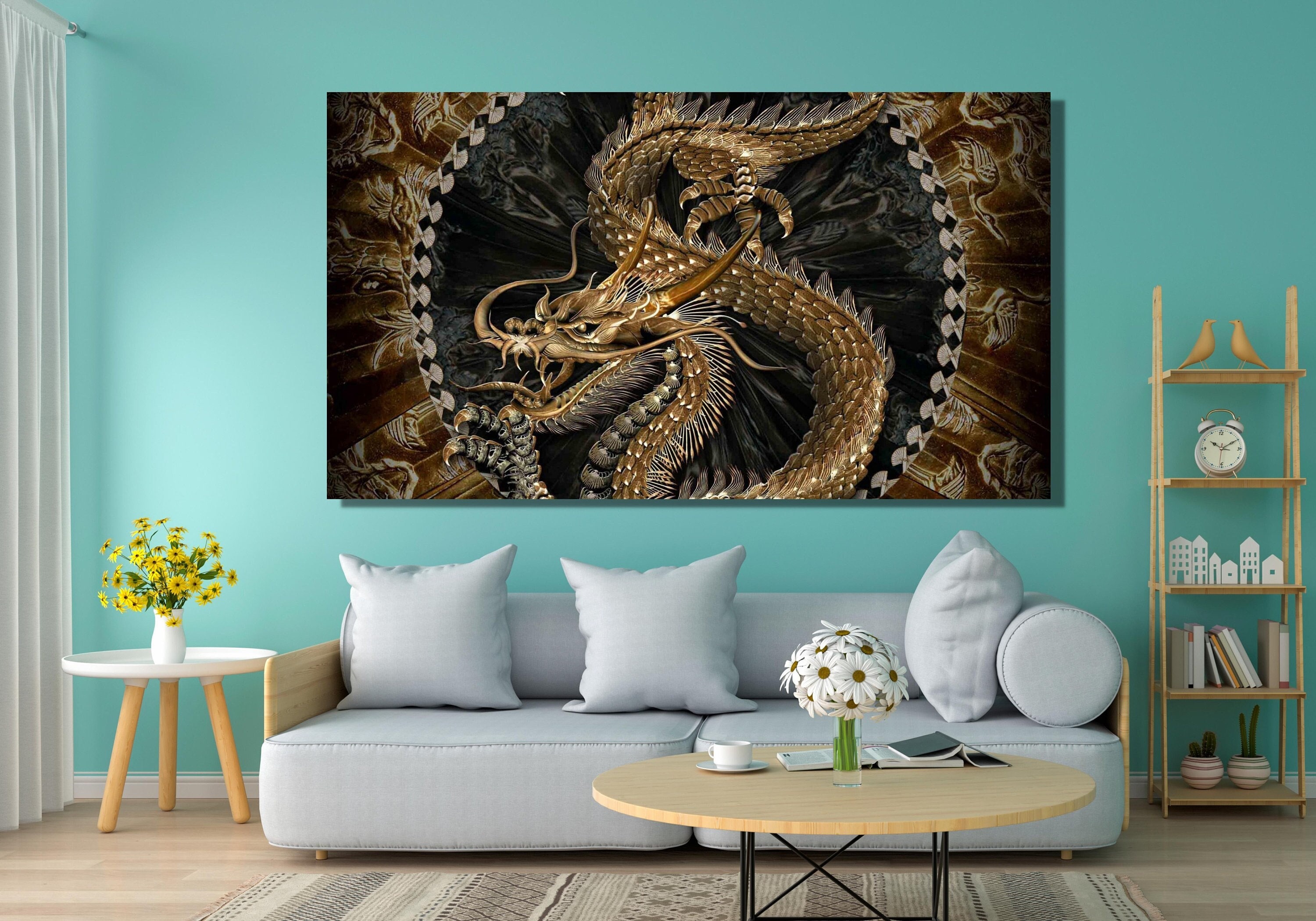Chenese Dragon Wall Art Asian Dragon Pattern Printedchinese Etsy
