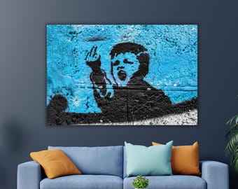 Banksy Canvas Bad Boy Ready to Hang Art Banksy Graffiti Canvas Banksy Abstract Canvas Boy Graffiti Artwork Banksy Art Middle Finger Print