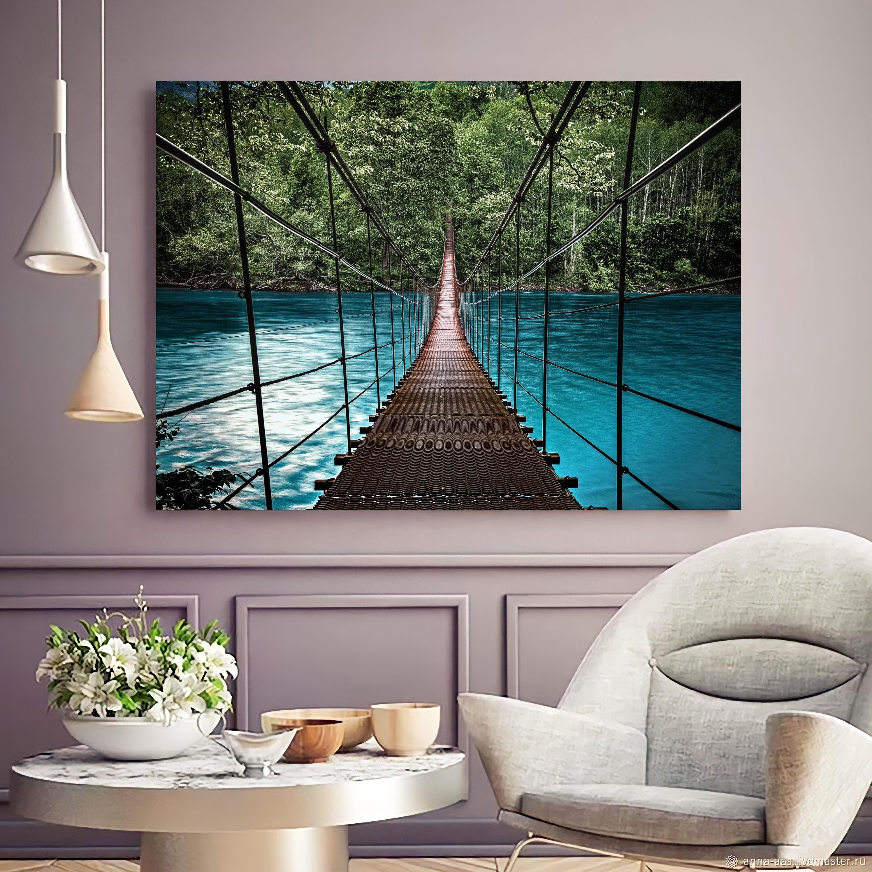 Suspension Rope Bridge Forest Canvas Wall Art, Jungle Art Décor