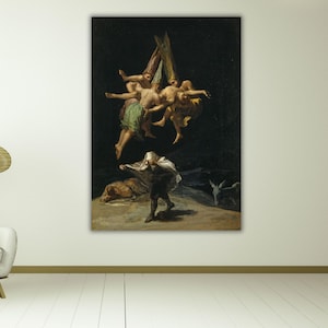 Francisco de Goya Il volo delle streghe pronto per essere appeso su tela, Il grande caprone di Francisco Goya Poster, Tela di grandi dimensioni, Riproduzione artistica