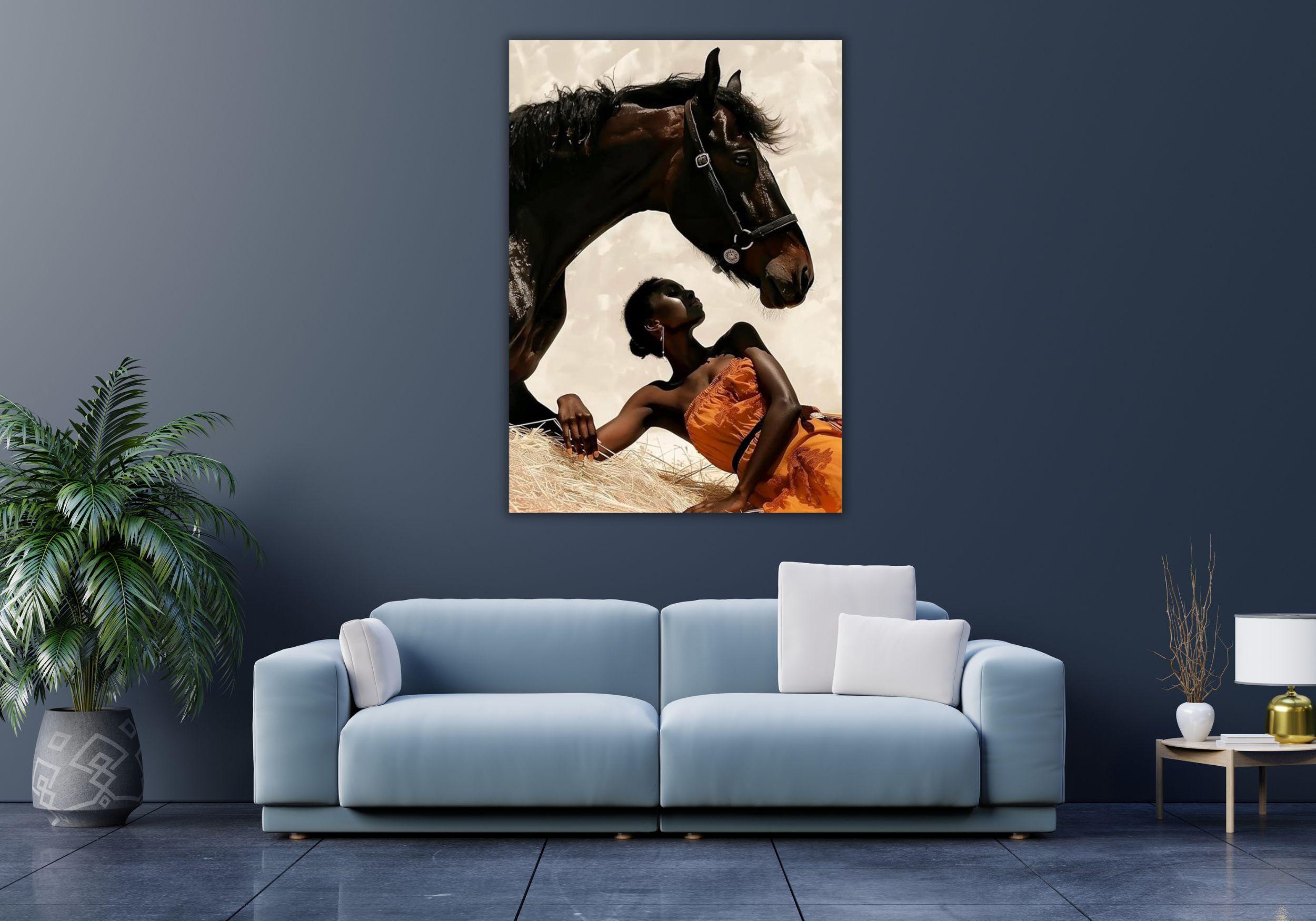 Black African Model and Horse Poster Black Woman Wall Art Horse