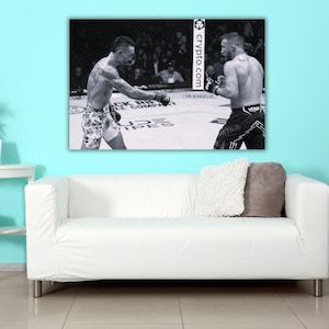 Max Holloway KO of Justin Gaethje UFC Ready to Hang Canvas Wall Art, Black & White Max Holloway Canvas, Max Holloway Poster,Fitness Wall Art
