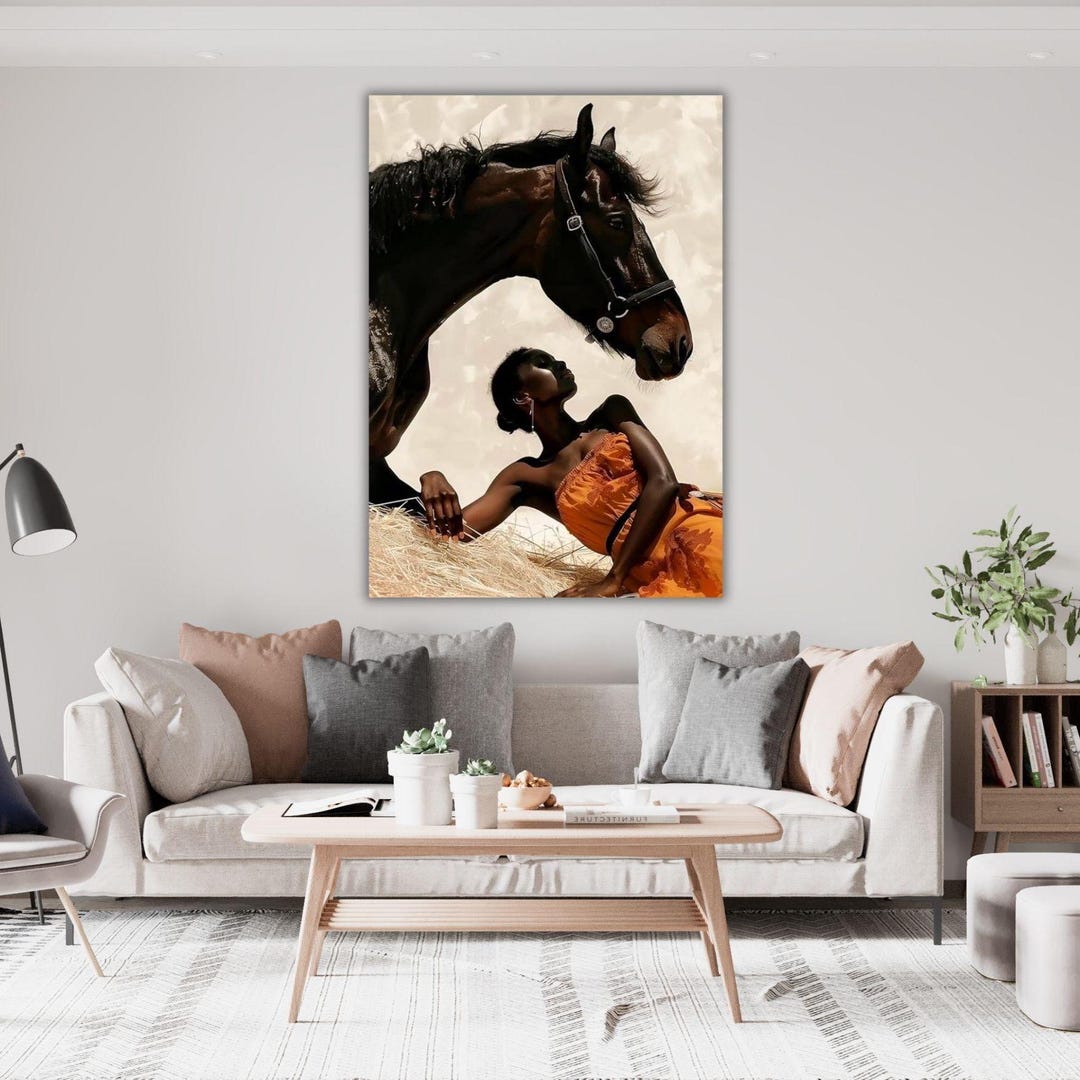 Black African Model and Horse Poster Black Woman Wall Art Horse