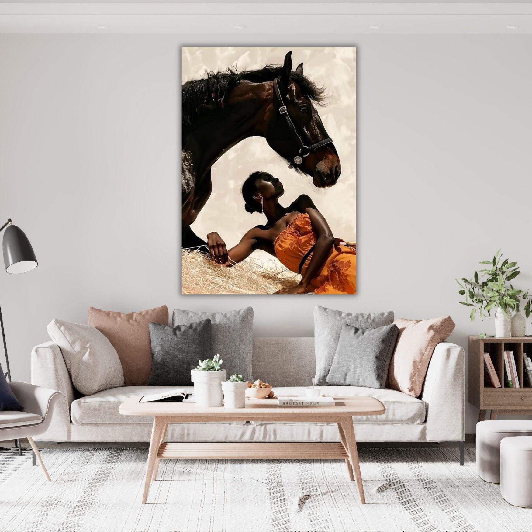 Black African Model and Horse Poster Black Woman Wall Art Horse